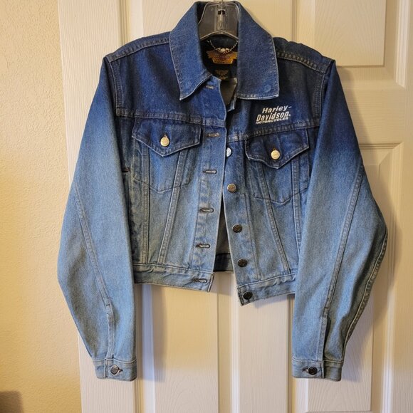 Harley Davidson Women's Cropped Ombré Jean Jacket Size S - Picture 1 of 9